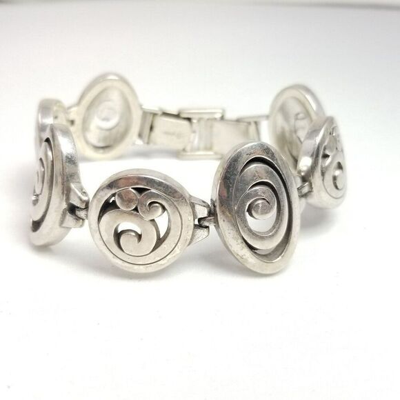 Vintage Brighton Contempo Open Oval Scroll Link Silver Plate Bracelet, Panel - Picture 7 of 8